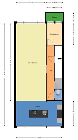 Floorplan - Schieweg 218C02, 3038 BN Rotterdam